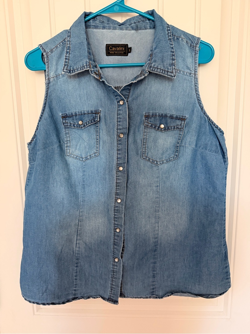 Cavalini Light Blue Sleeveless Denim Button-Front Shirt